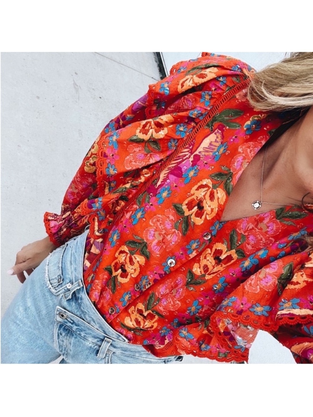 FARM Rio Red Spring Banana Blouse